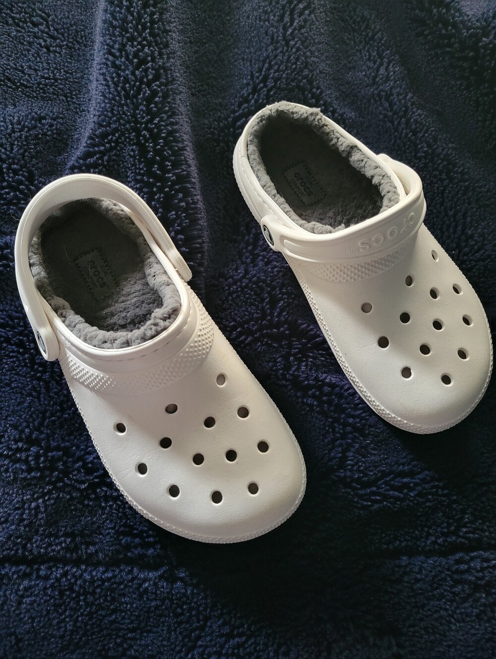 CROCS White Clog with Gray Fleece Lining